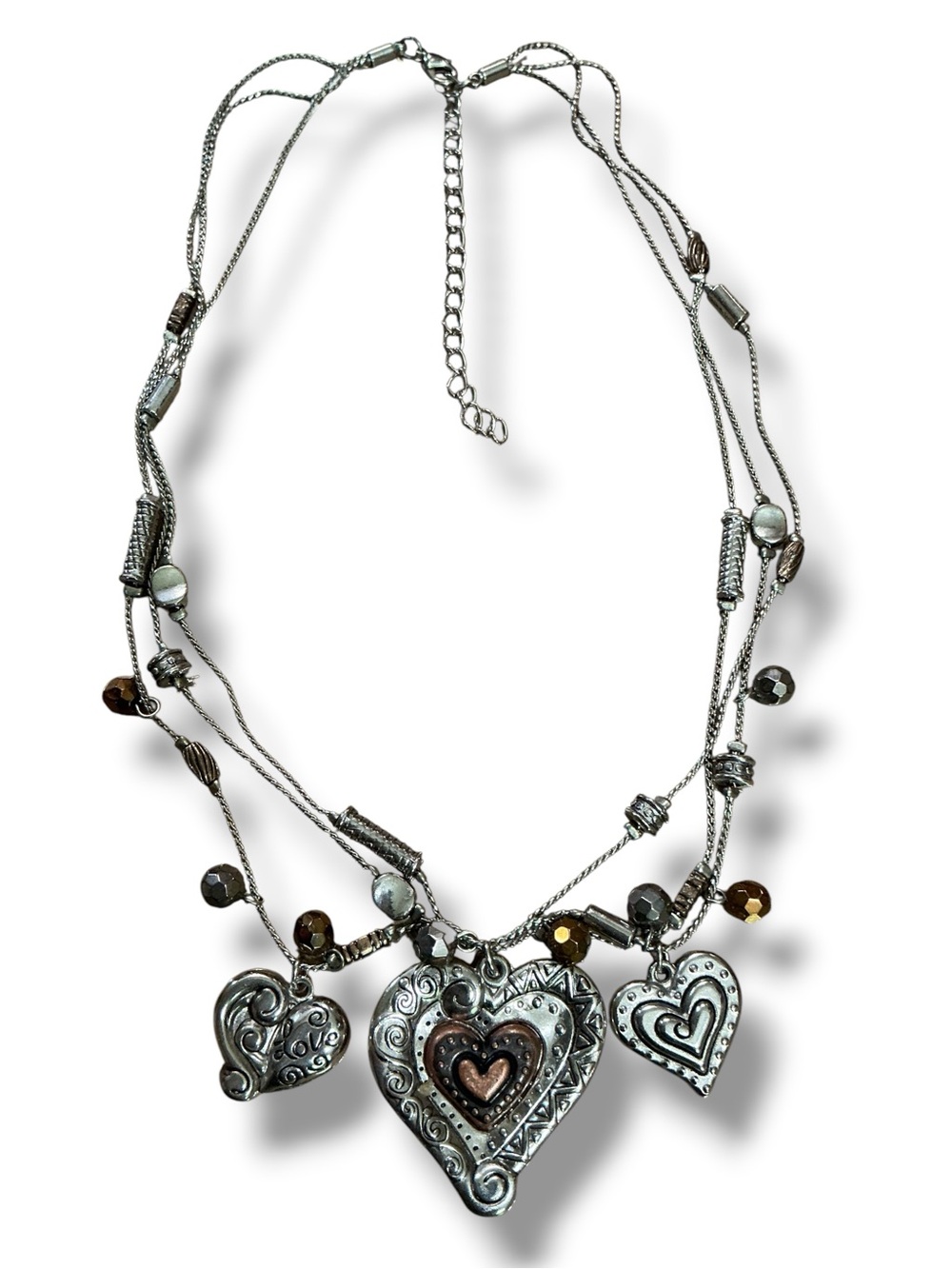 Silver-Tone Multi-Heart Pendant Necklace with Amber Accents